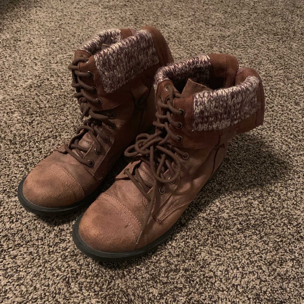 Brown combat boots